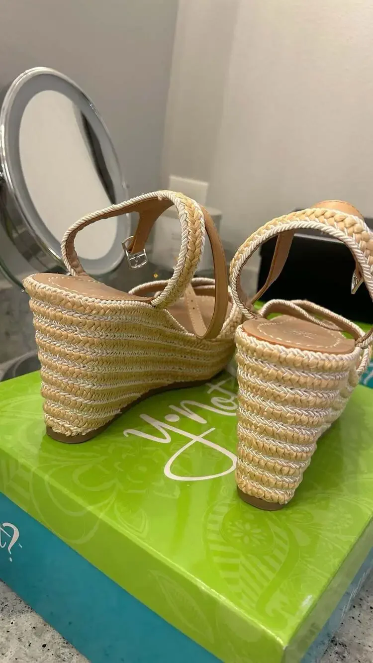 Y-Not Teegan Beige/Natural Braided Platform Wedge Sandals